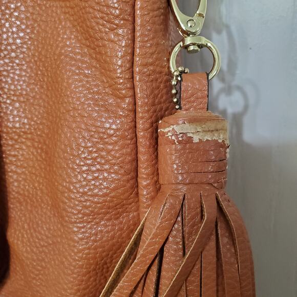 Steve Madden Large Camel Cognac Tote Outside Zip Pocket Gold Hardware - Picture 7 of 13